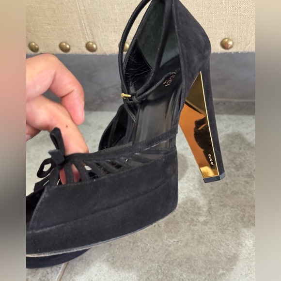 GUCCI SUEDE HEEL SHOES PEEP TOE - Picture 1 of 12